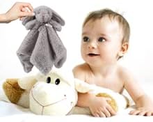 CREVENT Cozy Plush Baby Security Blanket with Grey Bunny Face