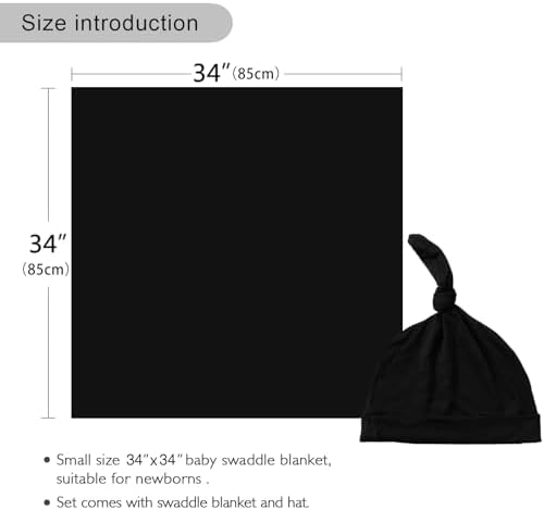 Aijoviko Newborn Swaddle Blanket with Hat Set Black