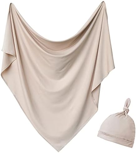 Aijoviko Newborn Swaddle Blanket with Hat Set 35x35