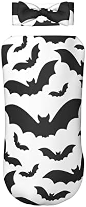 OLGCZM Baby Swaddle Blanket with Headband Set - Halloween Bats Black