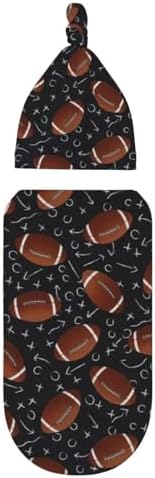 Football Baby Swaddle Blanket Beanie Set for Newborns