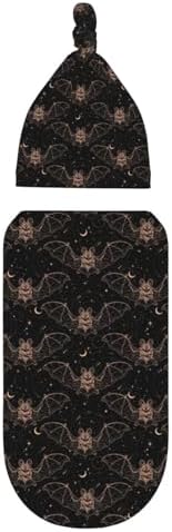 Night Bat Moon Newborn Swaddle Blanket Hat Set