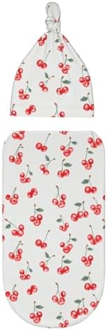 Small Red Cherries Swaddle Blanket Hat Set for Newborns