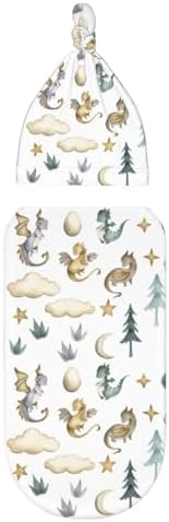 Sozzjile Dragon Print Swaddle Blanket with Beanie Set 1