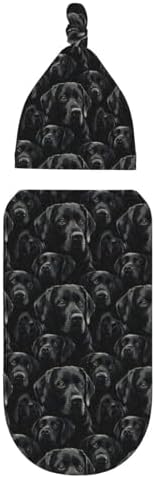 Muishi Black Labrador Swaddle Blanket and Hat Set
