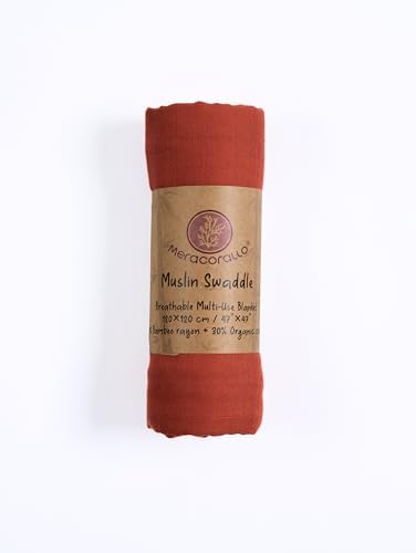 Meracorallo Muslin Swaddle Blanket Brick Red 47x47