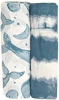 Crane Baby Muslin Swaddle Blanket - Caspian Ocean Set of 2