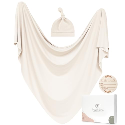 MairMore Baby Swaddle Blanket with Beanie Set Apricot 1