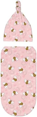 Sozzjile Cute Bee Swaddle Blanket Beanie Set for Newborn
