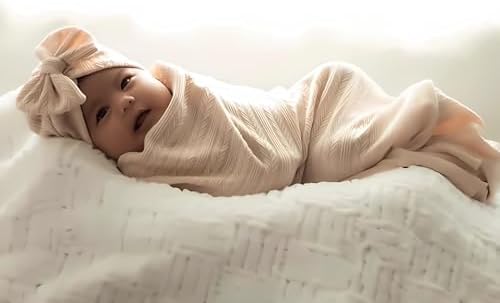 Jastore Baby Swaddle Blankets 3PCS with Hat and Bow Headband