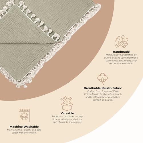 Crane Baby 6-Layer Green Muslin Blanket 30 x 40