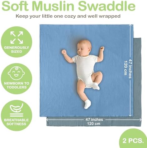 Infancie Organic Cotton Muslin Baby Blanket - 47x47 Inch
