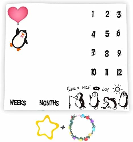 Penguin Baby Milestone Blanket with Love Heart
