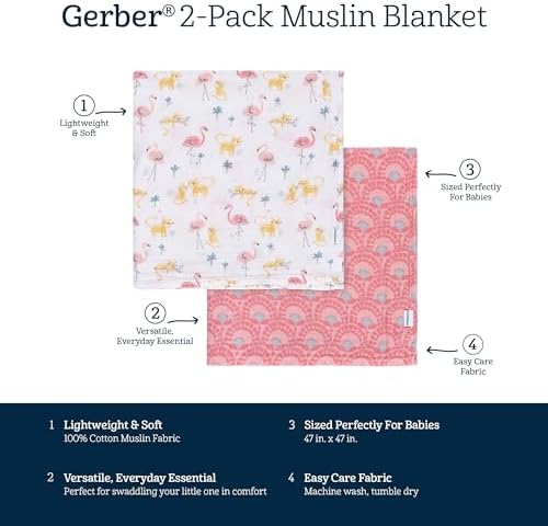 Gerber Baby 2-Pack Muslin Blanket Animal Geo Girl One Size