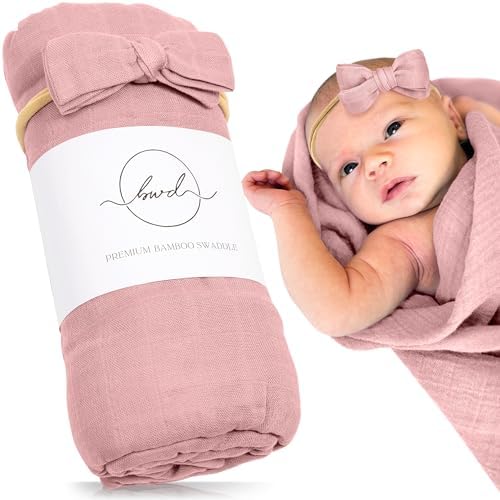 Premium Swaddle Blanket - Bamboo Viscose Organic Cotton 47 Inches Dusty Rose
