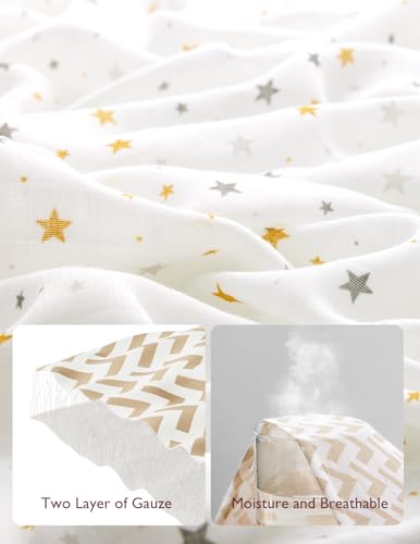 Momcozy Muslin Swaddle Blankets 4 Pack Neutral Star Print