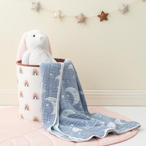 Soft 100 Cotton Muslin Baby Blanket with Moon Pattern