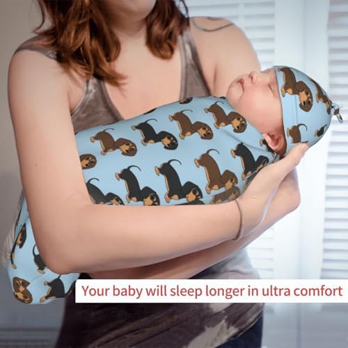 KiuLoam Dachshund Swaddle Blanket with Hat Set