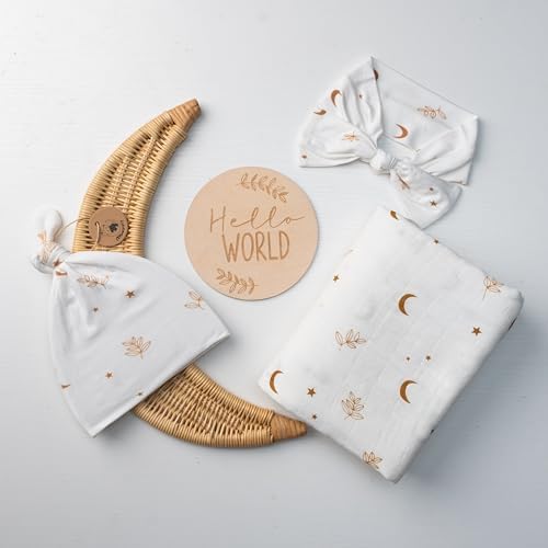 Miaoberry Organic Muslin Swaddle Blanket and Hat Set