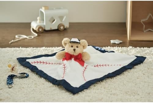 Bearington Collection Lil Slugger Baseball Lovey Blanket - 15 Inches Plush Satin