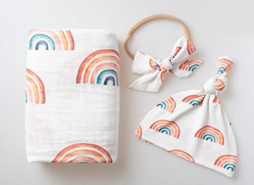 Miaoberry Organic Muslin Swaddle Blanket and Hat Set 1