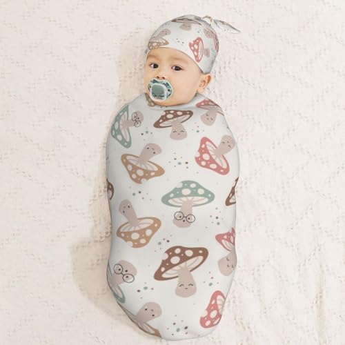 Muishi Happy Mushroom Swaddle Blanket Hat Set