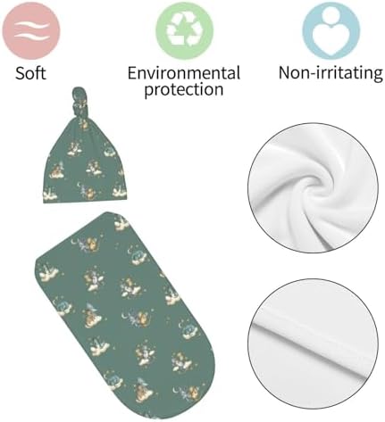 Sozzjile Cute Dragon Print Baby Swaddle Blanket with Beanie Set