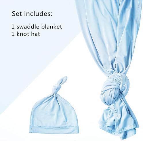 Aijoviko Newborn Swaddle Blanket with Hat Set Baby Blue