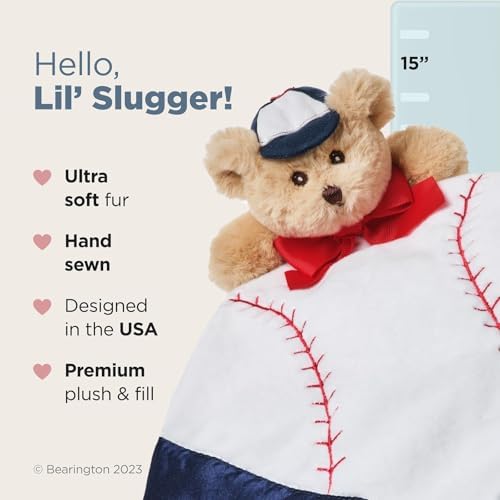 Bearington Collection Lil Slugger Baseball Lovey Blanket - 15 Inches Plush Satin
