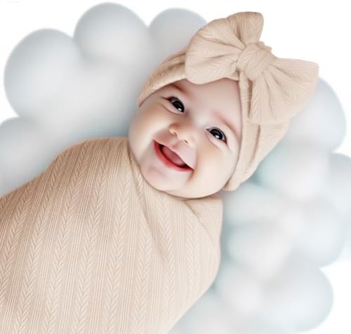 Golener Baby Swaddle Set - Swaddling Blankets Bow Hat Headband Birth Cards
