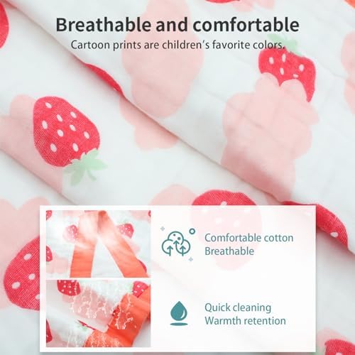 Baby Muslin Swaddle Blanket Red Strawberry Pattern 110x110cm