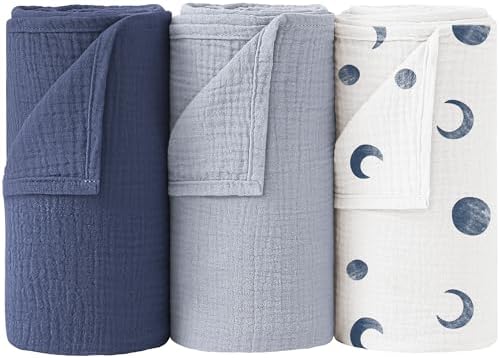 Bearmoss Swaddle Blankets 3 Pack - Soft Cotton 40x38 Inches
