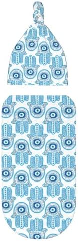 Muishi Hamsa Hand Evil Eye Swaddle Blanket Hat Set
