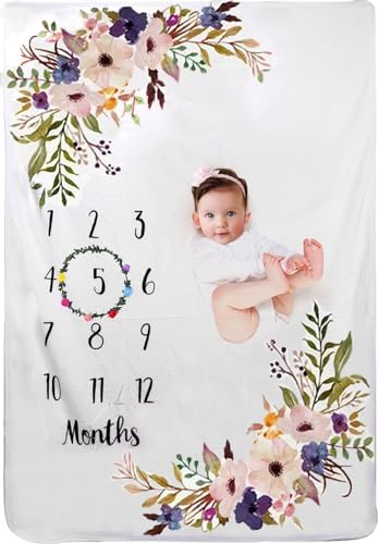 TRASUN Baby Milestone Blanket with Wreath 51x40In