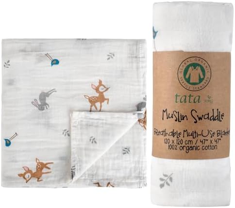 TATA AMG Organic Muslin Baby Swaddle Blanket - 47x47