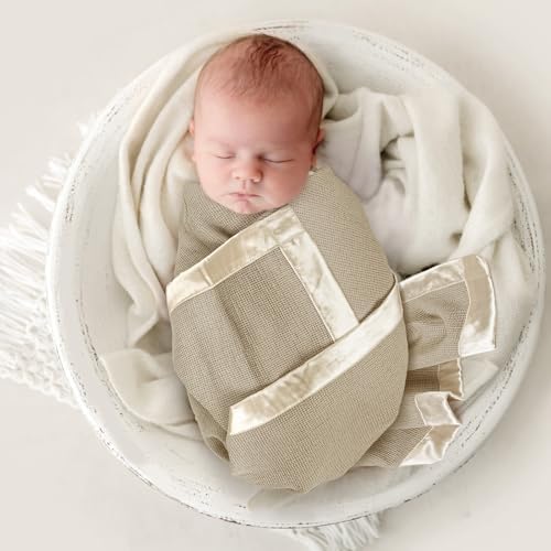 Lulumoon Waffle Swaddle Blanket with Satin Trim