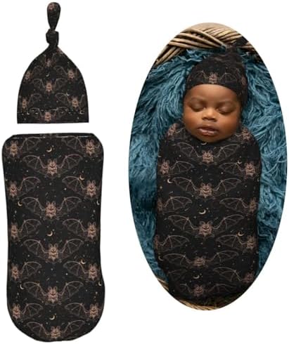 Night Bat Moon Newborn Swaddle Blanket Hat Set