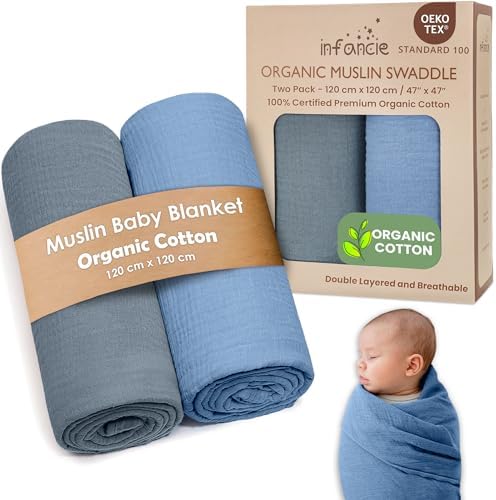 Infancie Organic Cotton Muslin Baby Blanket - 47x47 Inch