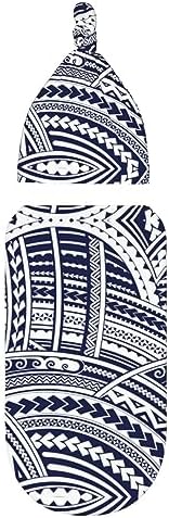 NOKOER Blue Polynesian Tribal Pattern Swaddle Blanket with Hat Set