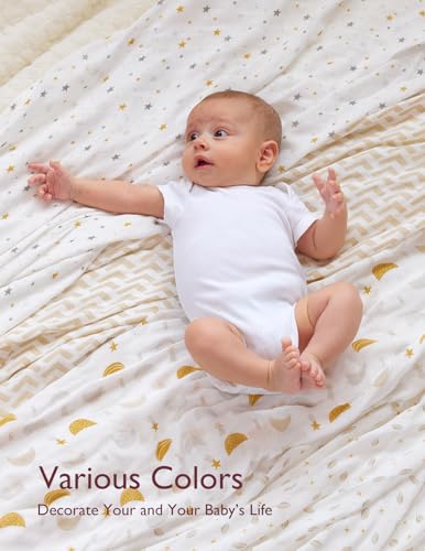 Momcozy Muslin Swaddle Blankets 4 Pack Neutral Star Print