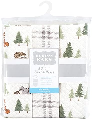 Hudson Baby 3pk Swaddle Wrap Forest Animals 0-3 Months
