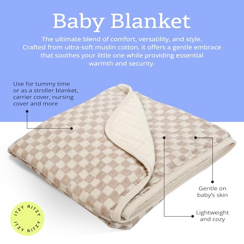 Itzy Ritzy Baby Blanket - Soft Cotton Muslin Checkerboard