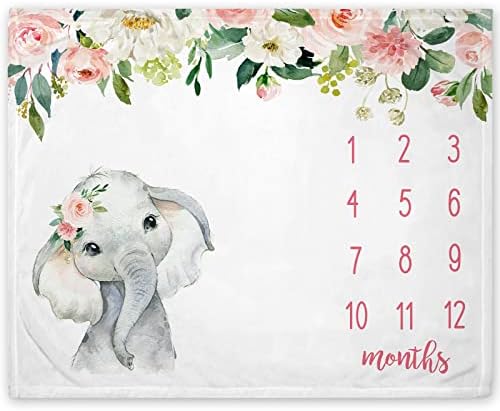 Floral Elephant Baby Monthly Milestone Blanket with Marker