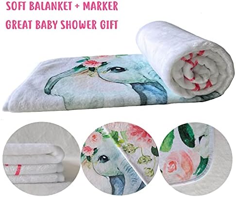 Floral Elephant Baby Monthly Milestone Blanket with Marker