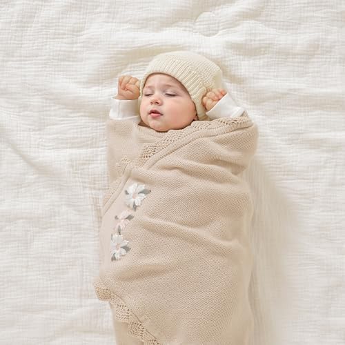 LAWKUL Beige Floral Swaddling Blanket 40x30 Infant Blanket