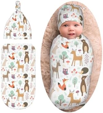 Sozzjile Deer Swaddle Blanket with Beanie Set for Newborn