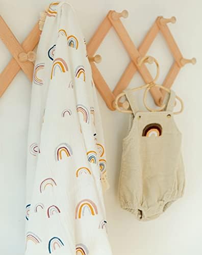 CHUNGEL Boho Rainbow Baby Blanket 40x47 Gender Neutral Tassel Muslin with Fringe