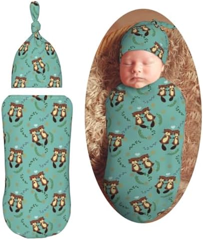 Muishi Cute Beaver Newborn Swaddle Blanket and Hat Set