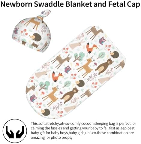 Sozzjile Deer Swaddle Blanket with Beanie Set for Newborn