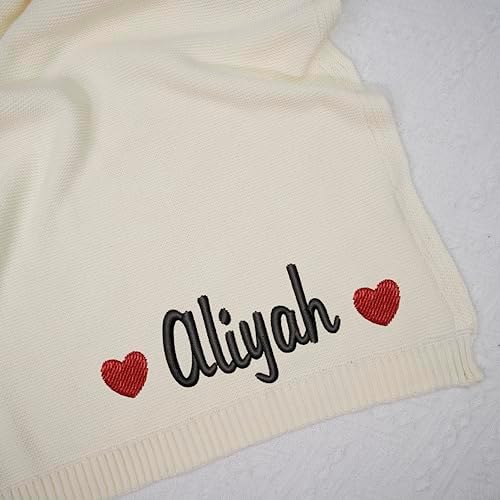 NAZENTI Personalized Knit Baby Blanket with Embroidered Name 1